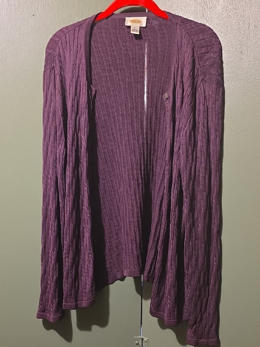 Talbots Plum Open-Front Cable Cardigan
